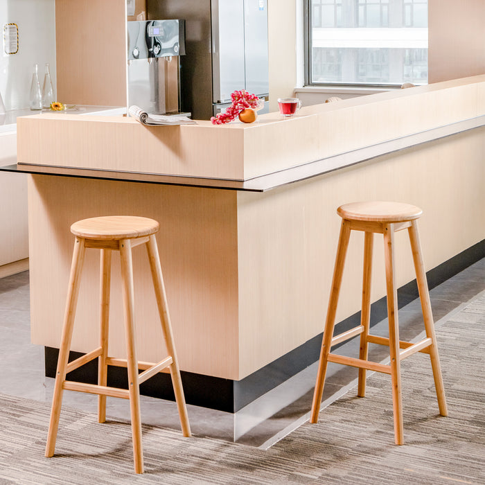 Bamboo Bar Stools Set, 2 Pieces - Natural Aesthetic, Footrest Included - Ideal for Comfortable & Chic Home Bar Seating Solutions