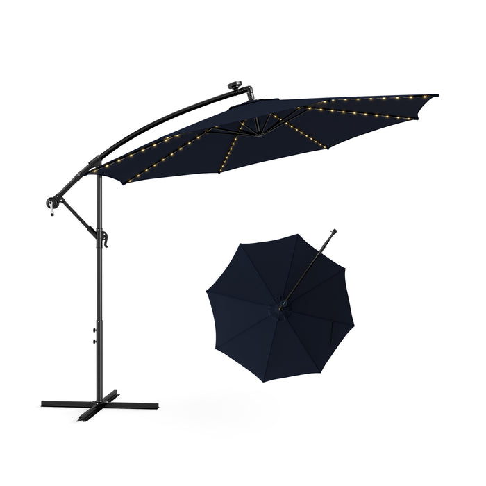 Solar-Powered Offset Umbrella, Model 303 CM - Patio Umbrella with 112 LED Lights in Vibrant Red - Perfect Outdoor Shade Solution for Garden Lovers