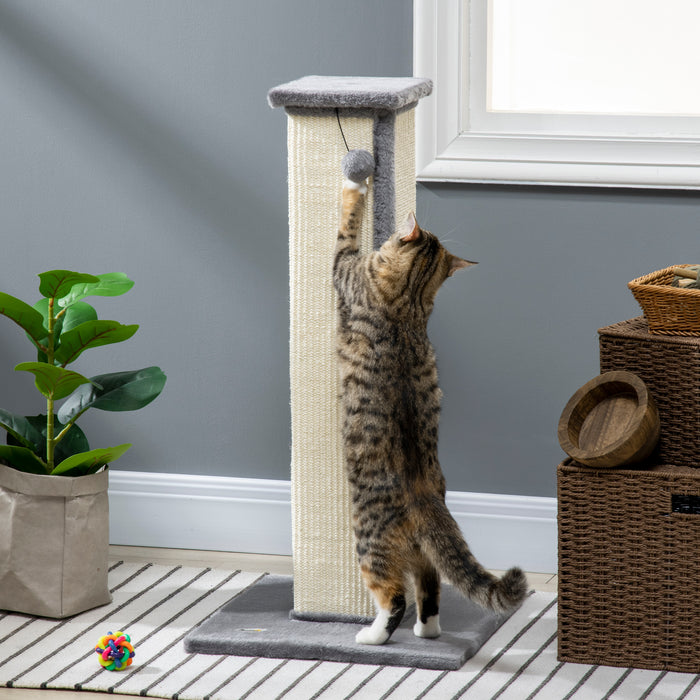 81cm Vertical Cat Scratcher - Natural Sisal Rope, Hanging Play Ball, Soft Plush Finish, in Elegant Grey - Designed for Cat Claw Health and Playful Engagement