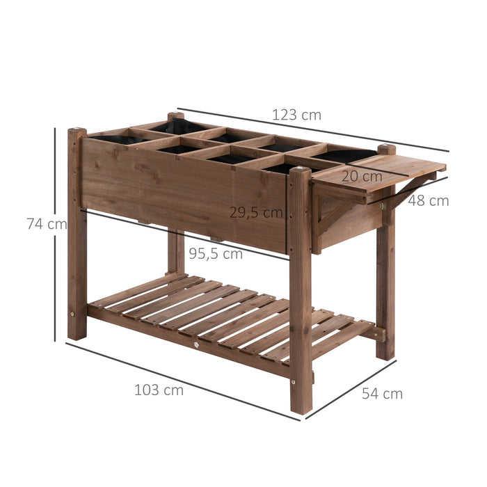 Wooden Plant Stand and Planter - Elevated Outdoor Raised Garden Bed with Lower Shelf - Ideal for Flowers and Herb Cultivation, 123x54x74 cm