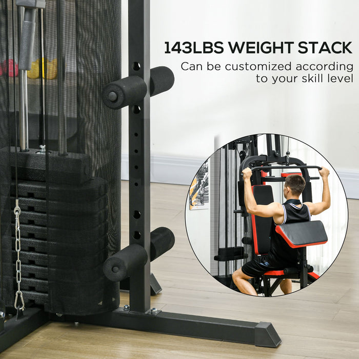 Multi Gym Fitness Center - 65kg Stack, Full-Body Workout Station with Sit-Up Bench & Dip Stand - Ideal for Strength Training & Body Sculpting