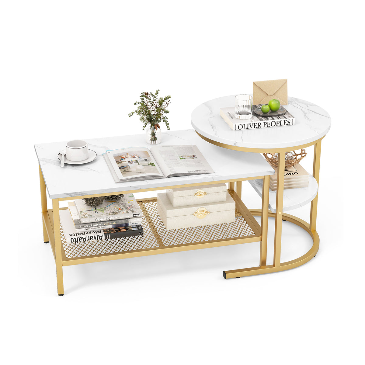 Set of 2 Nested Coffee Tables - Robust Design with Additional Storage Shelf - Perfect for Space Saving and Organized Living Room Decor