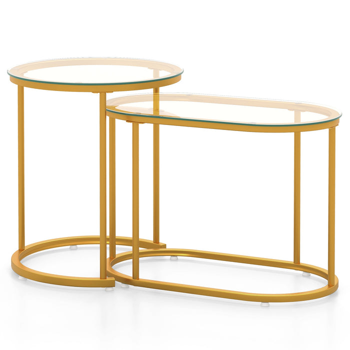 Nesting Coffee Table Set - Tempered Glass Tabletop in Two Sizes - Perfect for Small Spaces and Contemporary Home Decor