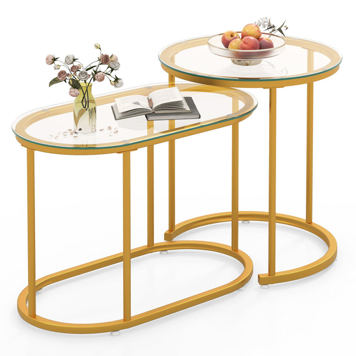Nesting Coffee Table Set - Tempered Glass Tabletop in Two Sizes - Perfect for Small Spaces and Contemporary Home Decor