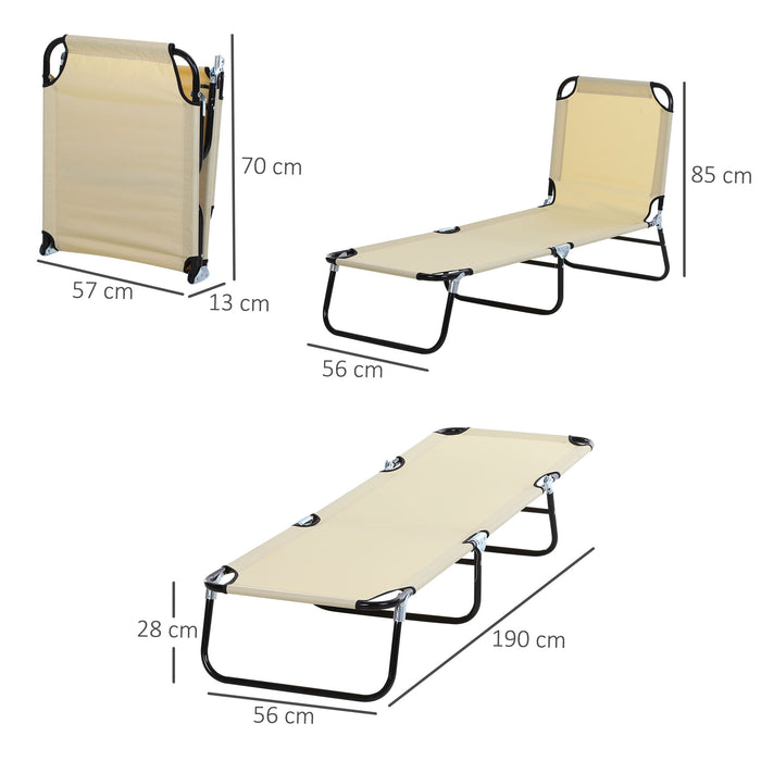 Lightweight Folding Sun Lounger - 5-Position Adjustable Backrest & Sturdy Frame - Ideal for Poolside & Beach Relaxation, Beige