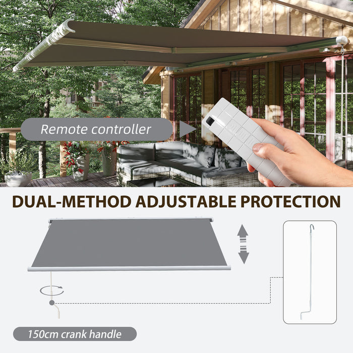 Full Cassette Electric/Manual Retractable Awning 4x3m with LED - Sun Canopy for Patio Doors and Windows, Grey - Outdoor Shade with Remote Control for Comfort and Convenience