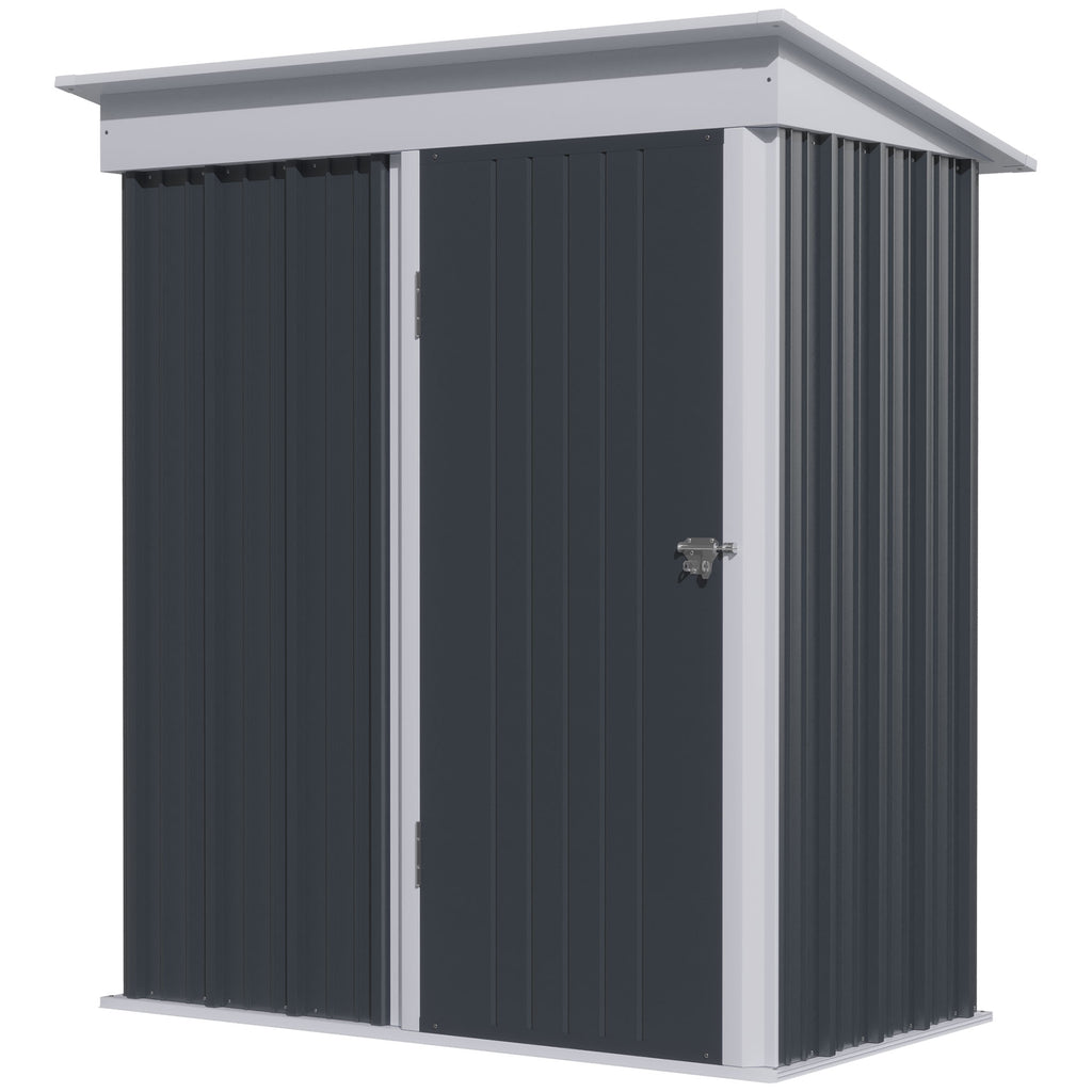 Outdoor Metal Lean-to Garden Shed - Storage for Tools and Bikes with Adjustable Shelf and Lock - Includes Gloves, 5'x3'x6', Dark Grey - Ideal for Home Backyard Organization