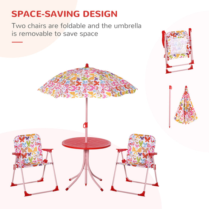 Colorful Striped Kids Picnic Set with Folding Table and Chairs - Durable Outdoor Play Furniture - Includes Matching Parasol for Sun Protection