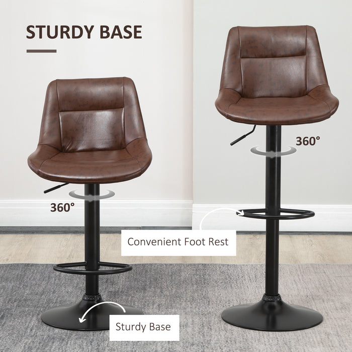 Modern Adjustable Bar Stools Set of 2 - 360-Degree Swivel, PU Leather Kitchen Stools with Footrest, Bar Height - Ideal for Kitchen Island, Home Bar, Brown