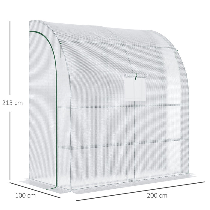 Lean-to Wall Greenhouse with Windows and Doors - 2-Tiered Structure, 4 Wired Shelves, Large 200x100 cm Base - Ideal for Small Garden Spaces & Urban Gardeners