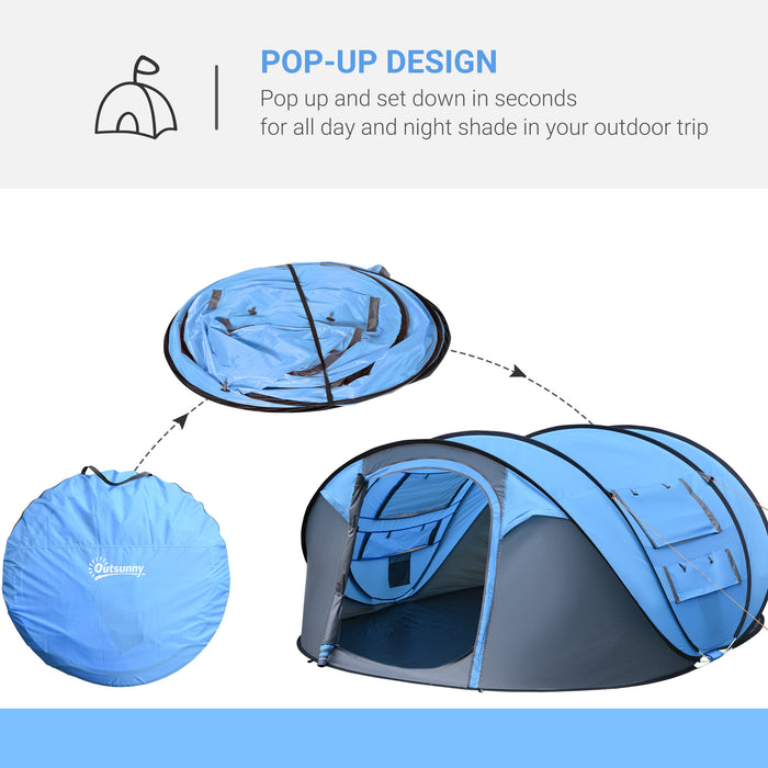4-5 Person Instant Setup Tent - Waterproof Family Camping Shelter with Dual Mesh and PVC Windows - Includes Portable Carry Bag for Outdoor Adventures, Sky Blue