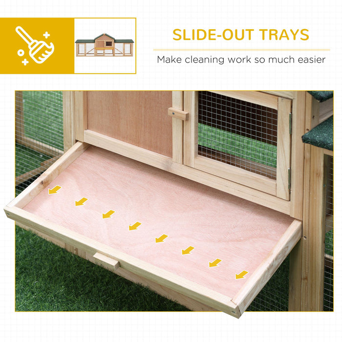 Deluxe Double-Tier Bunny Hutch with Ladder - Spacious Wooden Rabbit & Guinea Pig Home, Outdoor Run, Slide-Out Tray - Ideal for Pet Safety & Comfort, Measures 210x45.5x84.5 cm