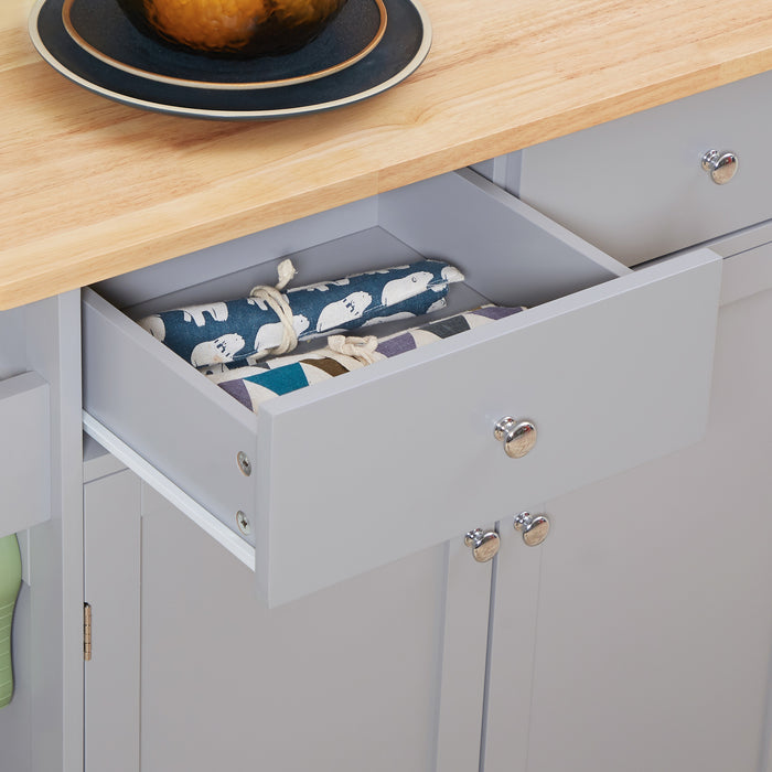 Rolling Kitchen Island Cart with Rubberwood Top - Multi-Purpose Utility Cart with Towel Rack, Hooks & Storage Drawers - Space-Saving Mobile Serving Station for Home Chefs & Entertainers