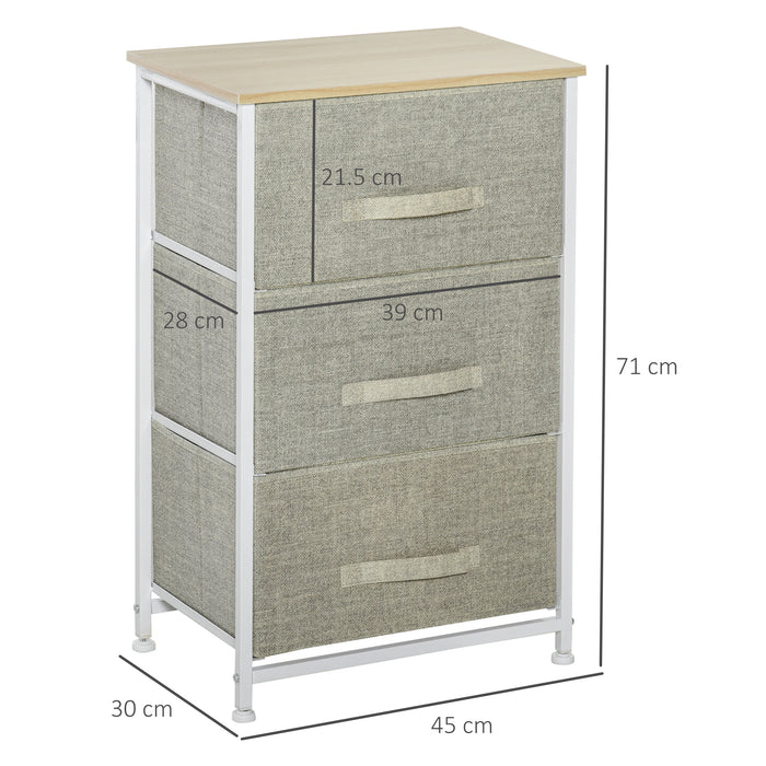 3-Tier Vertical Linen Drawer Storage Cabinet - Metal Frame Dresser Tower with Adjustable Feet - Ideal Organizer for Living Room, Bathroom, Kitchen