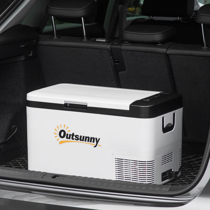 25L Portable Car Refrigerator with LED Light - 12V Compressor Cooler with Foldable Handles for Campervan, RV, and Boat - Ideal for Travel Cooling and Freezing Needs