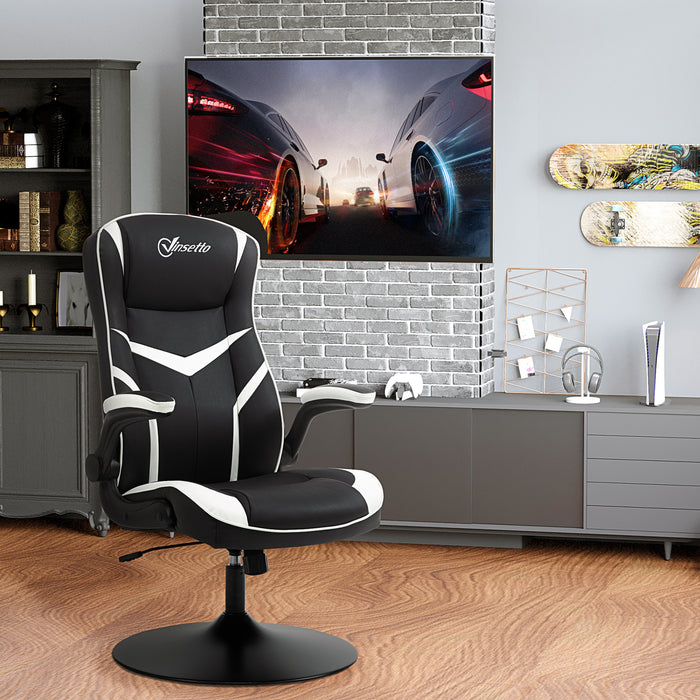 Ergonomic Gaming Chair - Adjustable Height Swivel Home Office Computer Desk Chair with Pedestal Base, Black & White PVC Leather - Comfortable Seating for Gamers and Professionals
