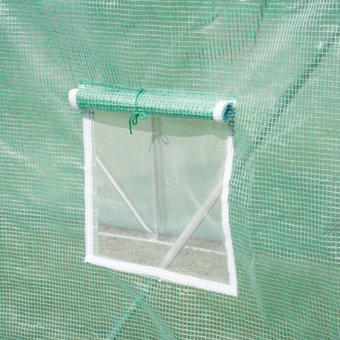 Large 6x3m Walk-In Polytunnel Greenhouse - Durable Steel Frame with Zippered Door & Roll-Up Windows, Green - Ideal for Extensive Home Gardening and Plant Growth