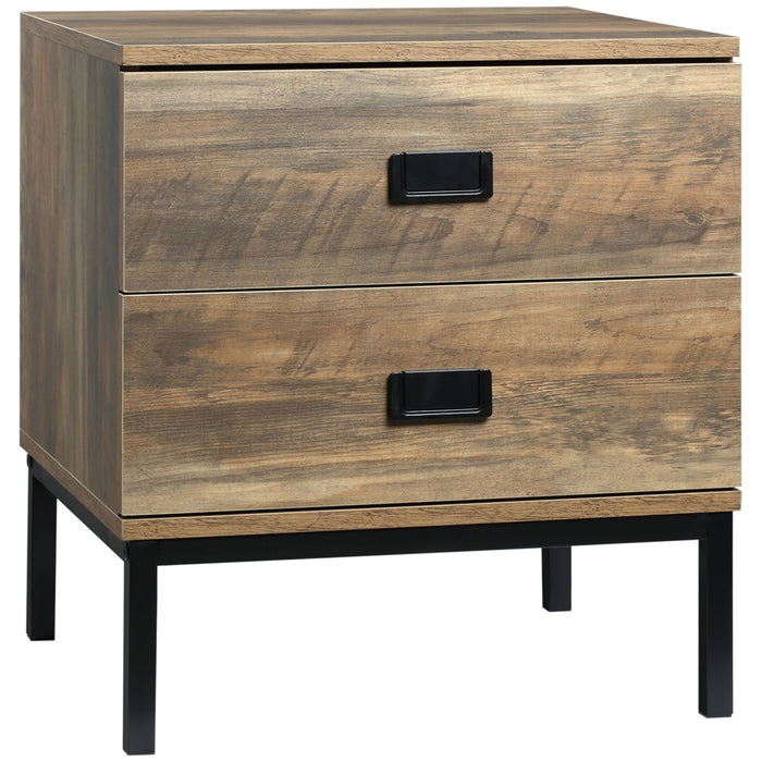 Vintage Style Nightstand - 2-Drawer End Table with Durable Metal Frame - Ideal for Bedroom and Living Room Essentials