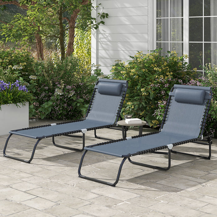 Folding Sun Lounger Set of 2 - Beach Chaise Chair with 4-Position Adjustable Backrest, Grey - Ideal for Garden, Camping & Relaxation