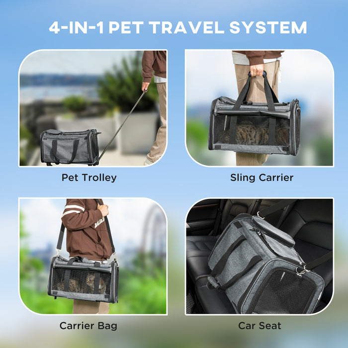 4-in-1 Portable Pet Carrier with Wheels - Telescopic Handle, Foldable Design for Cats and Small Dogs - Ideal for Travel and Mobility Assistance for Pet Owners