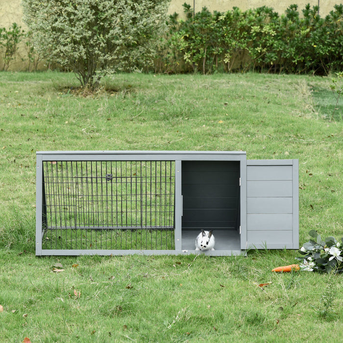 Outdoor Wooden Rabbit Hutch - Small Animal Cage with Outside Run Area - Ideal for Pet Rabbits and Small Pets Shelter in Grey