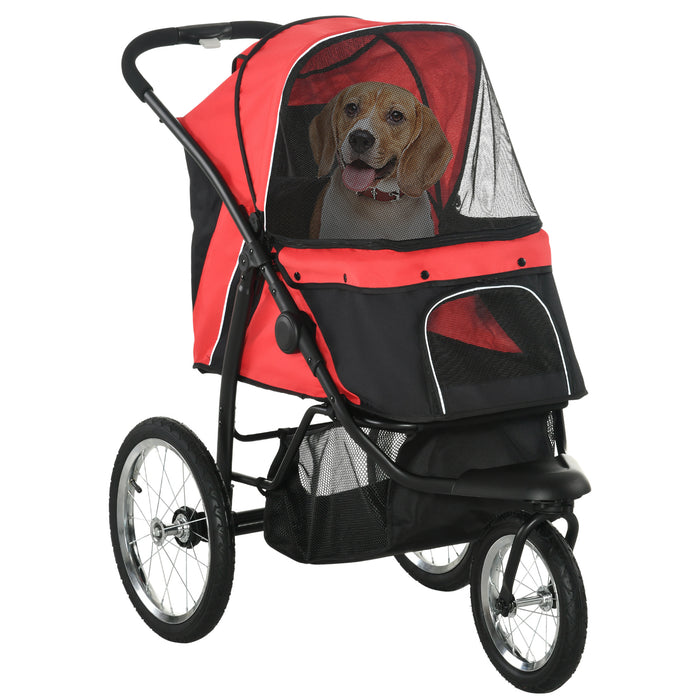 Medium and Small Dog Jogger Stroller - Foldable Pet Pram with Adjustable Canopy and 3 Large Wheels - Ideal for Jogging and Travel with Cats and Dogs