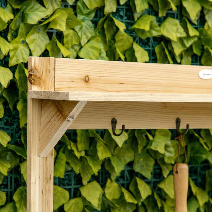 Wooden Garden Potting Bench - Galvanized Metal Workstation with Storage Shelves & Hooks - Ideal for Gardeners & Outdoor Planting