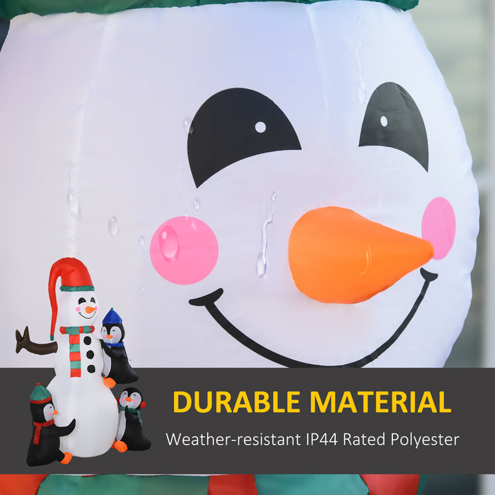 Inflatable Snowman with Penguins Display - LED-Illuminated Christmas Lawn Decor - Ideal for Festive Outdoor Holiday Ambiance