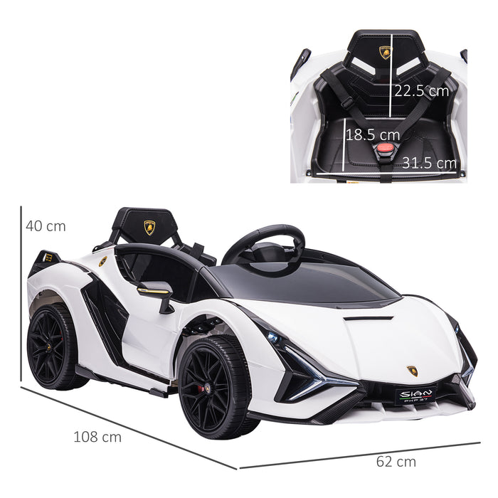 Lamborghini SIAN Kids Ride On Car - 12V Battery-Powered Electric Toy with Remote Control, Lights & MP3 - Ideal for 3-5 Year Olds, Sleek White Design