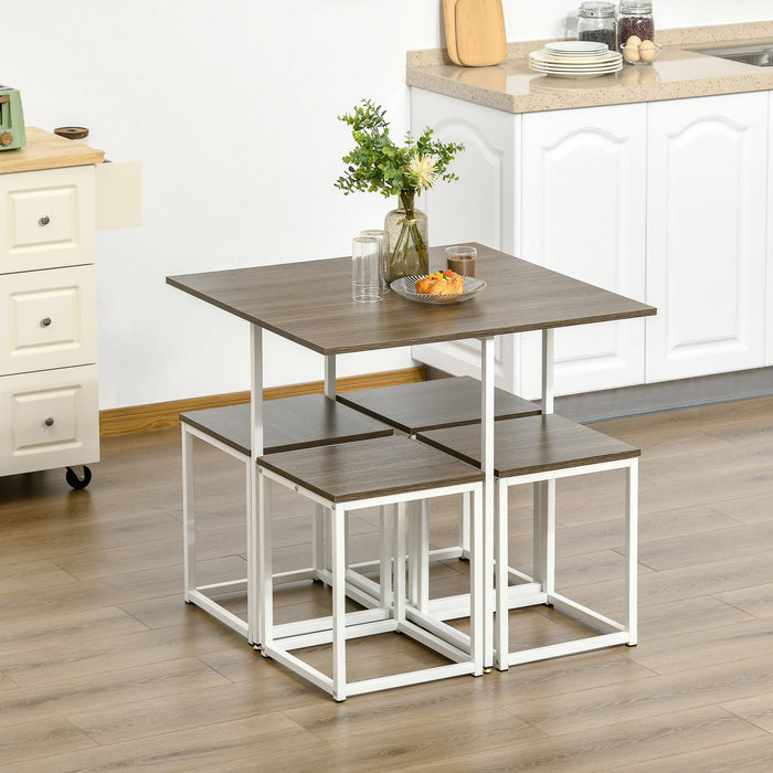 5-Piece Dining Set with Metal Frame - Square Walnut Kitchen Table & 4 Chairs - Ideal for Dining Room Comfort and Style