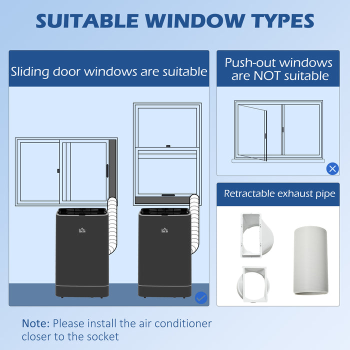 14,000 BTU Portable Air Conditioning Unit - Smart WiFi-Controlled Home AC with Dehumidifier & Fan, 24H Programmable Timer, for 35m² Rooms - Complete with Window Venting Kit, Sleek Black Design