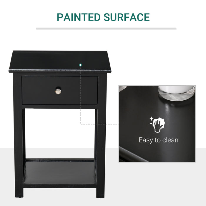 Vintage-Style End Table with Storage - Single Drawer & X-Bar Shelf for Organization - Ideal for Living Rooms and Bedrooms, 40x30x55 cm - Classic Black Finish