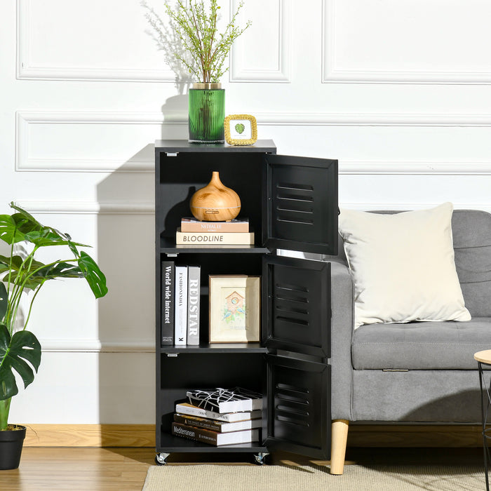 3-Tier Rolling Storage Cabinet - Mobile File Organizer with Wheels and Metal Doors for Home Office or Living Room - Space-Saving Solution for Document and Accessory Storage in Black