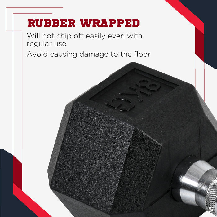 Rubber Hex Dumbbells 8kg Pair - Hexagonal Weight Sets for Strength Training - Ideal for Home Gym & Muscle Toning