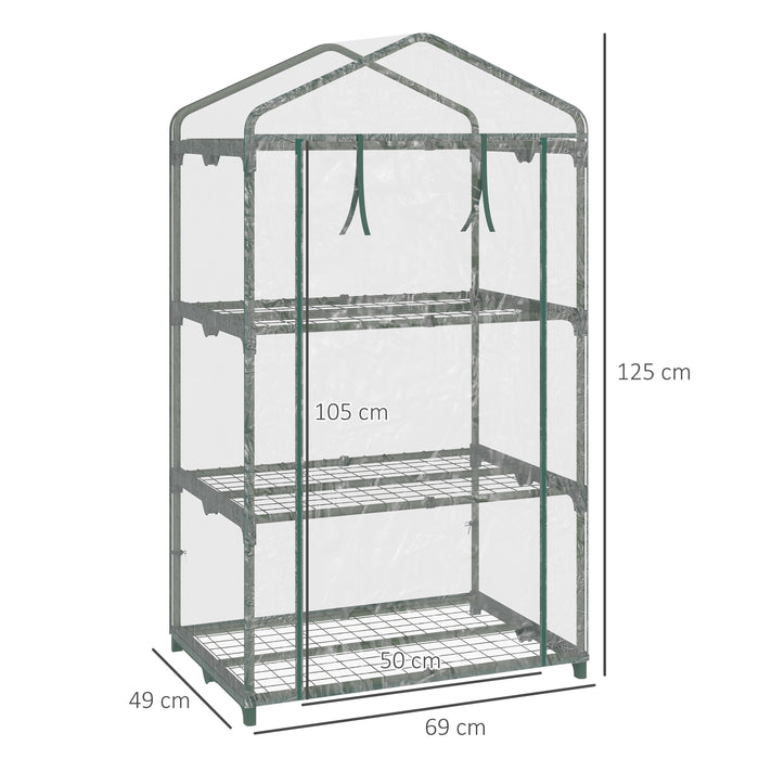 3 Tier Mini Greenhouse - Portable Garden Grow House with Roll-Up Door and Wire Shelves, Clear - Ideal for Seedlings, Plant Protection & Small Spaces