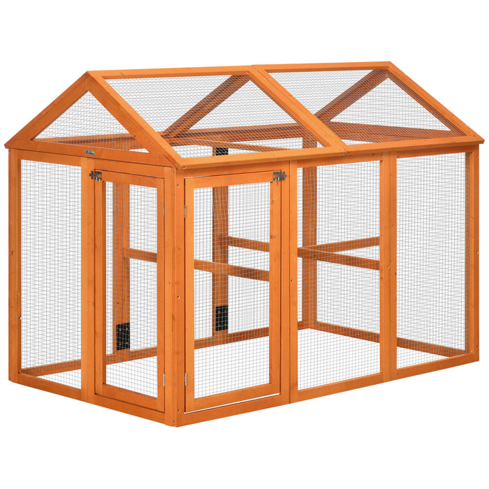 Wooden Chicken Run Coop - 1-3 Chickens Hen House with Combinable Duck Pen, Outdoor Use, Orange - Ideal for Small Poultry Owners