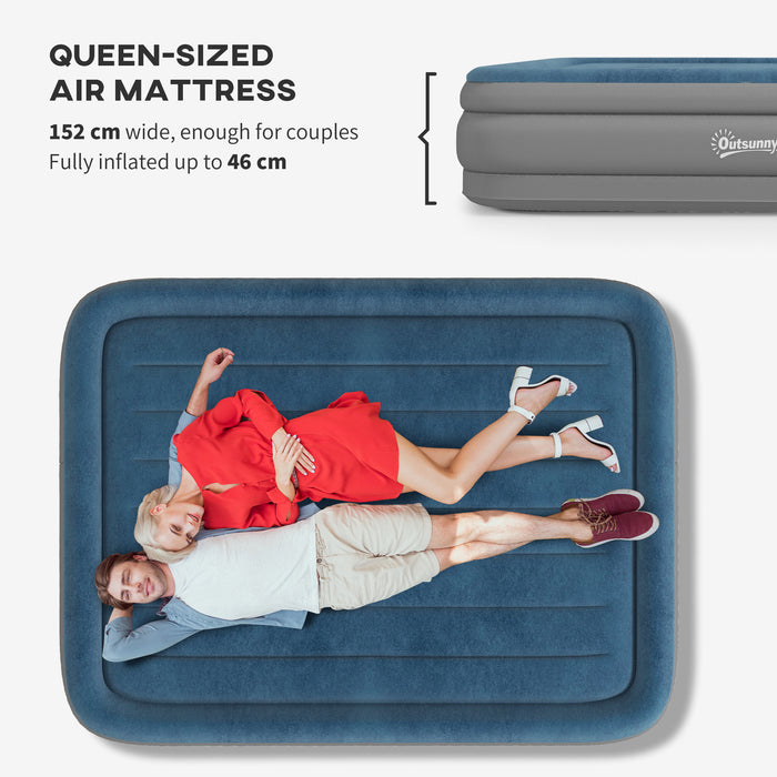 Queen-Size Airbed with Built-In Electric Pump - Comfortable Inflatable Sleeping Solution, Easy Setup - Ideal for Guests, Camping, and Temporary Bedding Needs