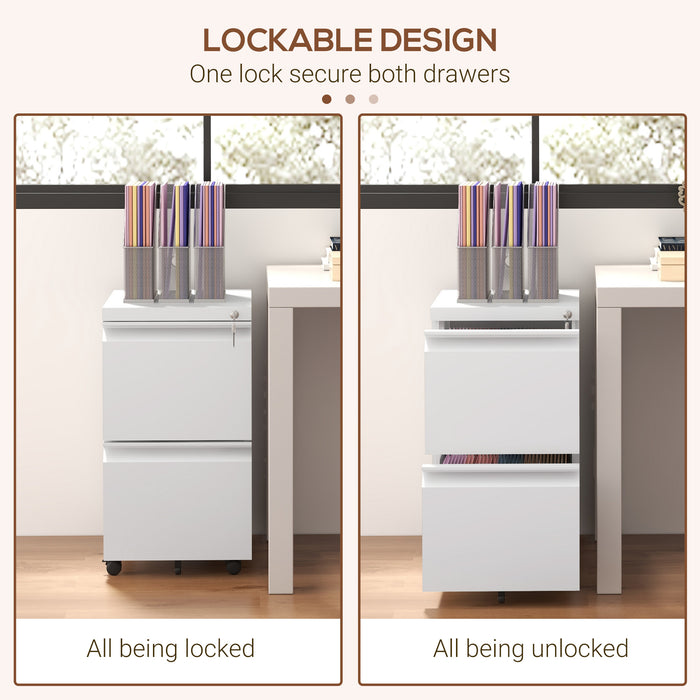 Mobile Steel Filing Cabinet with 2 Lockable Drawers - Adjustable Hanging Bars for Letter, A4, and Legal Files, Easy to Move with Wheels - Secure Office Document Organization