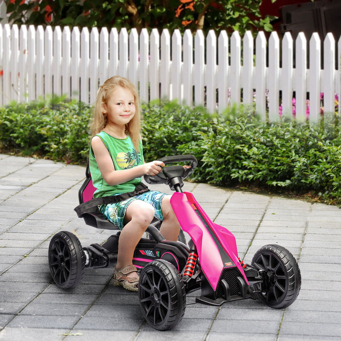 Kids' 12V Electric Go Kart - Ride-On Racer with Forward/Reverse, Rechargeable Battery, Dual Speed Modes - Perfect for Ages 3-8, Vibrant Pink Design