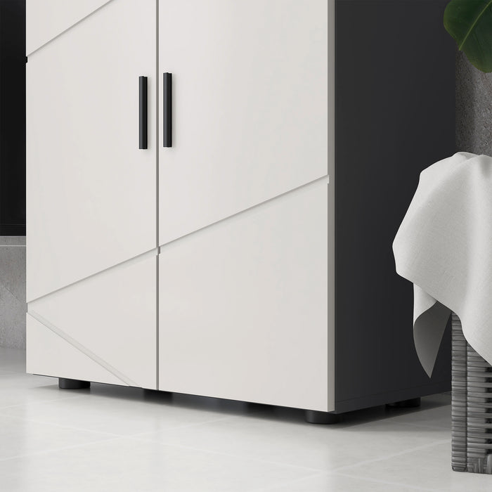 Small Bathroom Storage Cabinet - Dual-Door Cupboard with 2 Adjustable Shelves & Soft Close Feature, Grey - Space-Saving Organizer for Toiletries and Linens