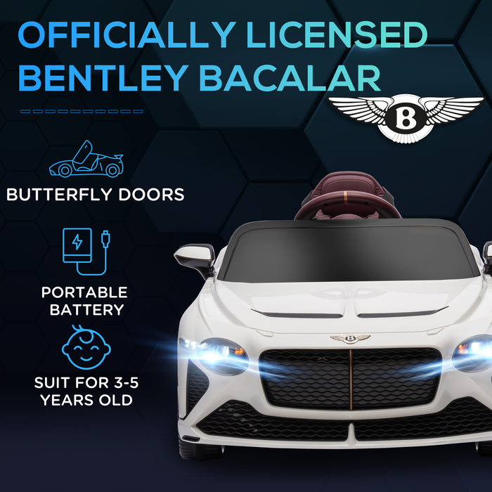 Bentley Bacalar 12V Electric Ride-On Car - Kids' Motorized Vehicle with Portable Battery and Remote Control - Elegant White Toy Car for Children 3-5 Years Old