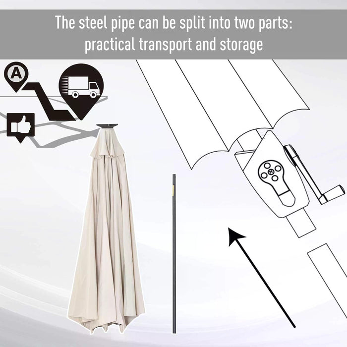 24 LED Light Outdoor Parasol - Tilt & Manual Crank Sun Shade Umbrella for Patio, Garden, Club Events - Ideal for Parties and Outdoor Comfort