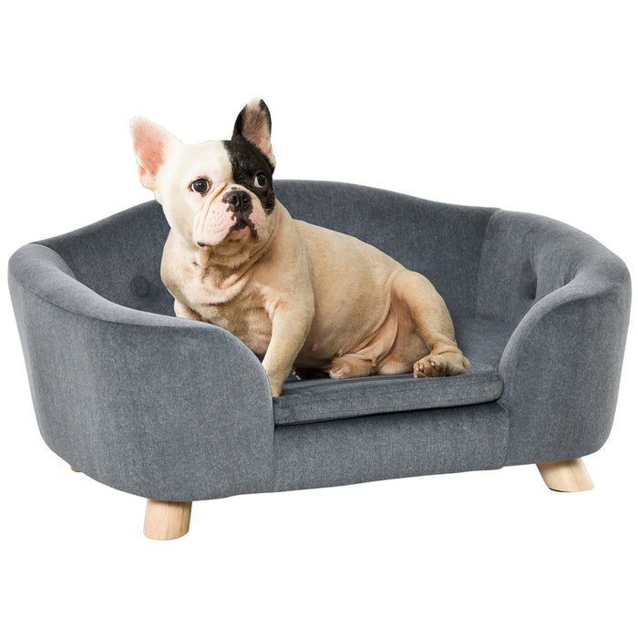 Pet Sofa Dog Bed Couch - Plush Covered Lounging Sofa with Washable Cushion and Durable Wooden Frame - Ideal for Small Dogs and Kittens, Cozy Resting Spot, 70x47x30cm, Stylish Grey