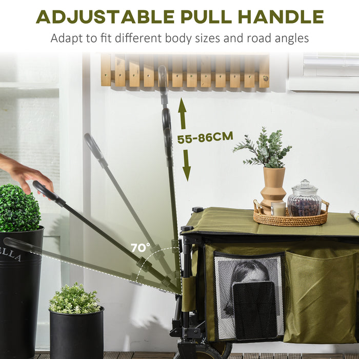 Collapsible Outdoor Wagon with Wheels - Folding Garden and Camping Trolley, Sturdy Steel Frame & Oxford Fabric - Space-Saving Utility Cart for Gardening and Transport