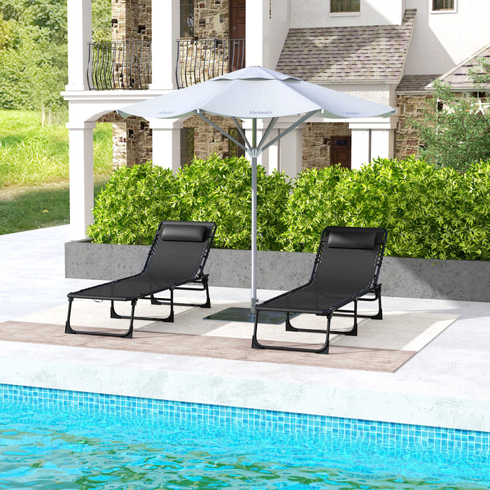 2 Pcs Folding Sun Lounger - Beach Chaise Chair with 4-Position Adjustable Back, Garden Cot Camping Recliner - Ideal for Poolside, Patio Relaxation and Outdoor Comfort
