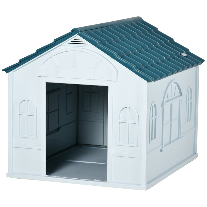 Weatherproof Plastic Canine Shelter - Durable Blue Dog House for Outdoor Use - Ideal for Protecting Pets from the Elements