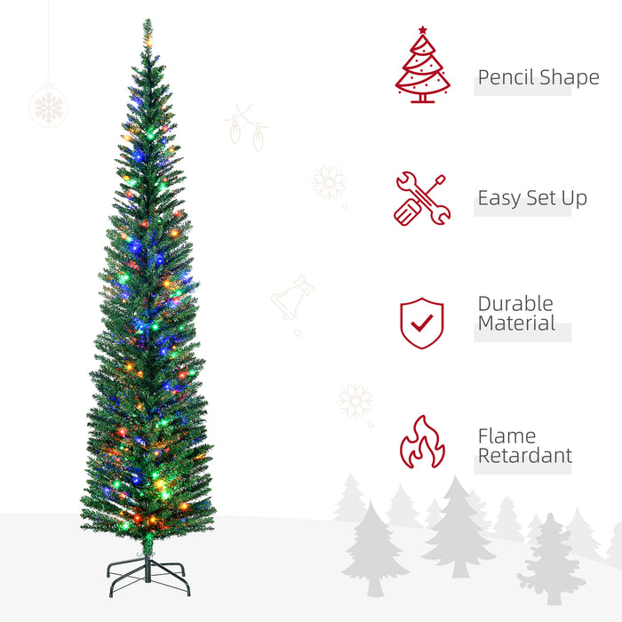 Artificial Prelit 7.5ft Pencil Christmas Tree - Holiday Décor with Colorful LED Lights and Sturdy Steel Base - Perfect for Festive Home Decoration