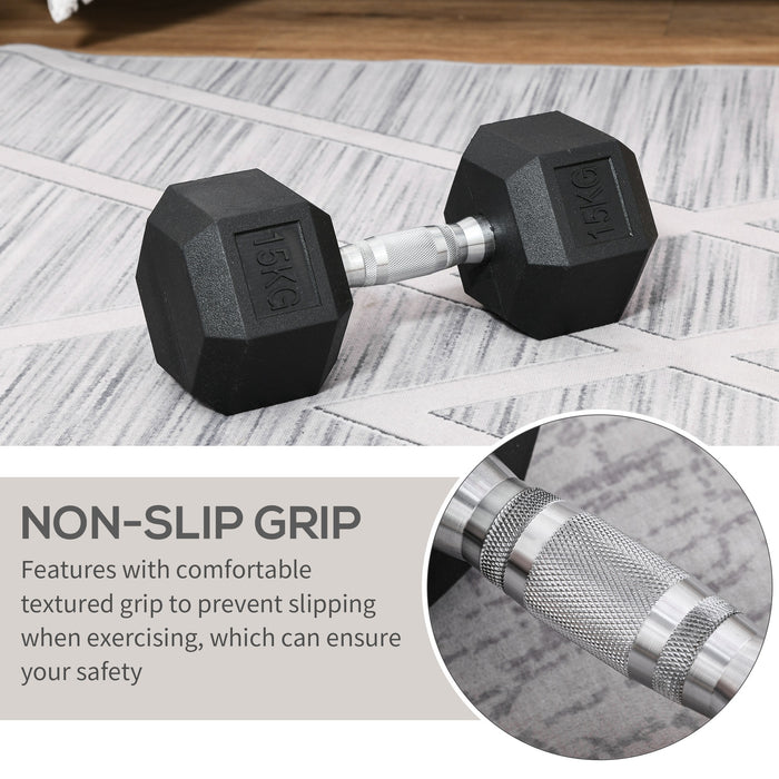 15KG Rubber Hex Dumbbell - Portable Hand Weight for Home Gym Workouts - Ideal for Fitness Enthusiasts and Strength Training