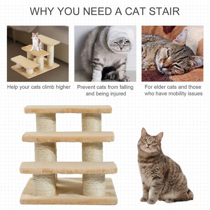 3-Step Pet Steps Climber Ladder - Plush Surface Portable Animal Stairs for Cats and Dogs - Easy Climb Assistance for Older or Small Pets, Cream Color