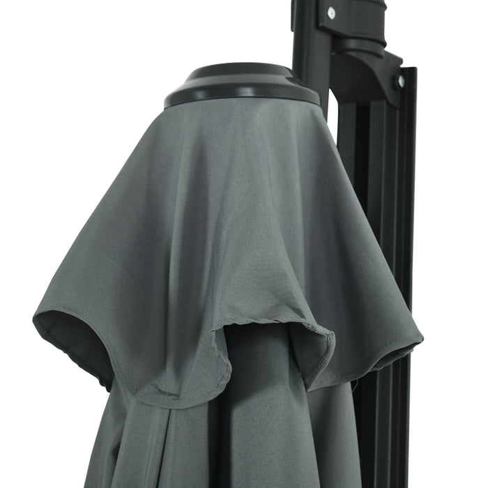 Hand-Push 180° Rotatable Outdoor Patio Umbrella - Wall Mounted Parasol with Adjustable Canopy for Porch, Deck, Garden, 250cm, Grey - Ideal for Residential and Commercial Spaces